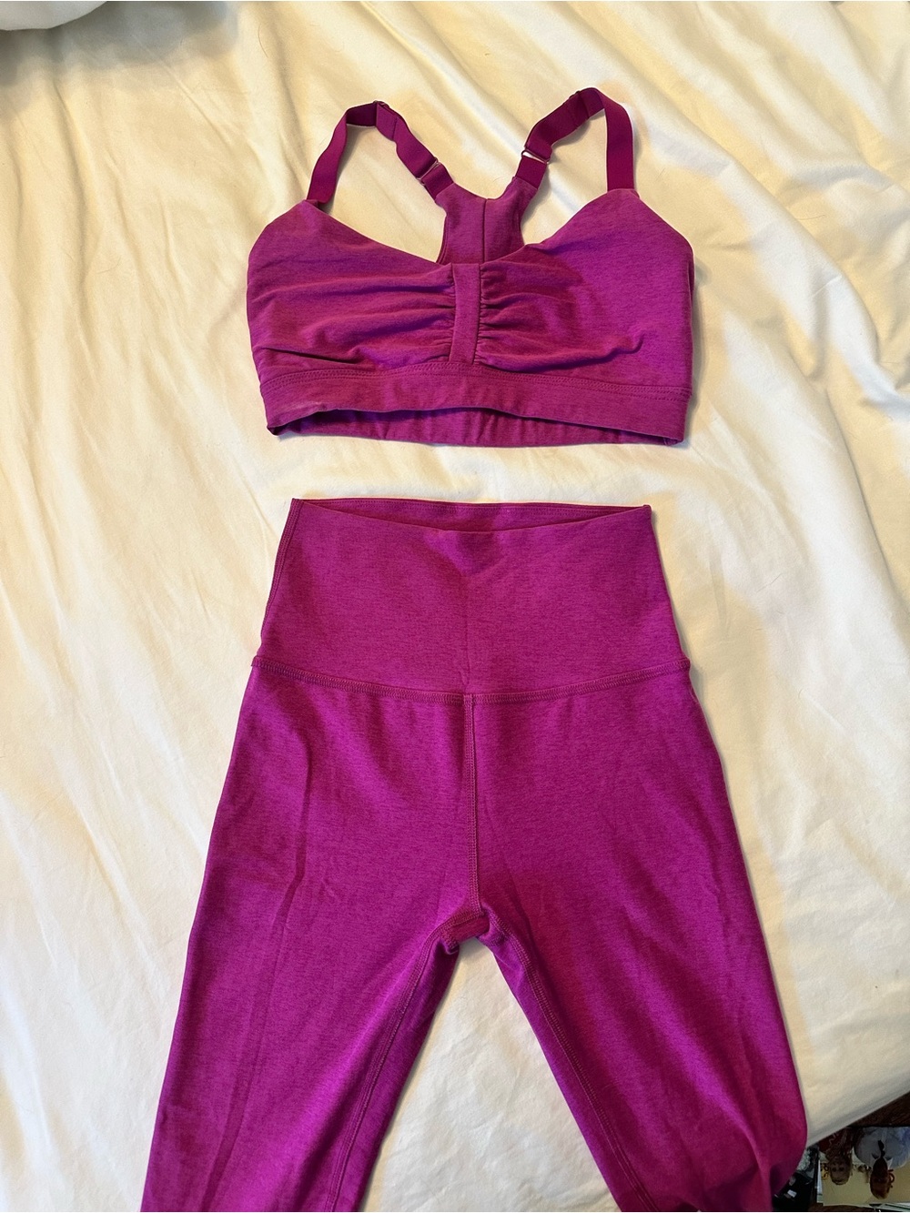 Beyond Yoga Magenta Strappy Sports Bra & High-Waist Leggings Set